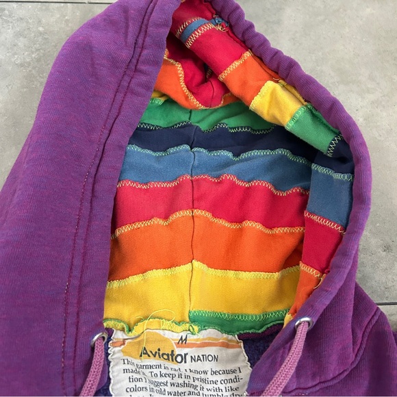 Aviator Nation purple signature rainbow stripe zip hoodie M - Picture 3 of 8